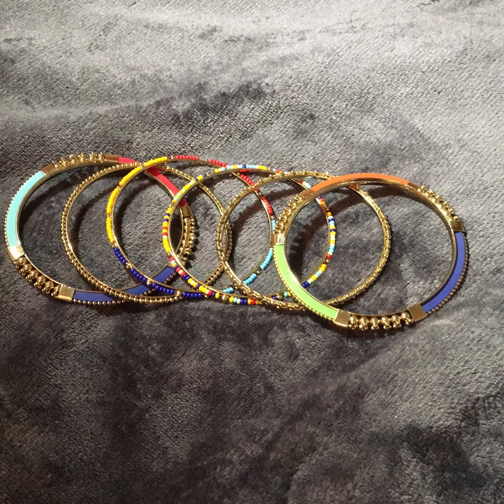 Set of 6 Gold Tone Multicolor Bangles